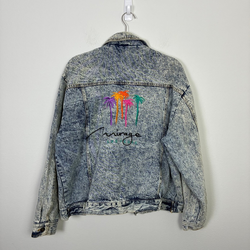 Vintage Mirage Las Vegas Acid Wash Denim Jacket Women's Large Neon Retro 90s - Picture 5 of 8